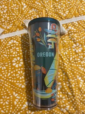 Oregon Floral Dark Green Travel Tumbler with Straw